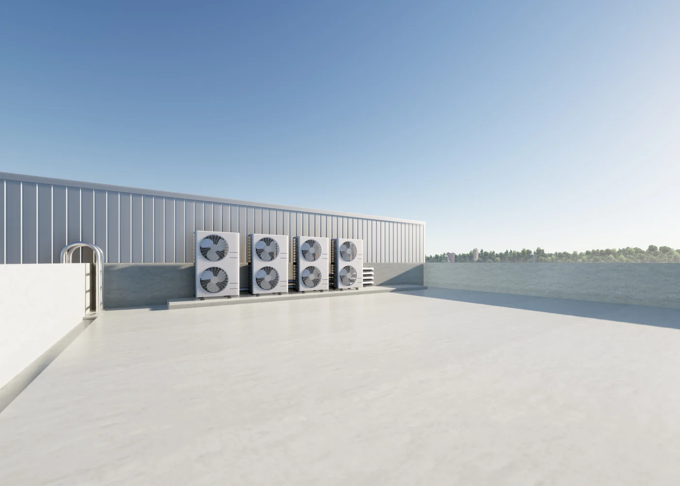A commercial TPO roof with rooftop HVAC units.