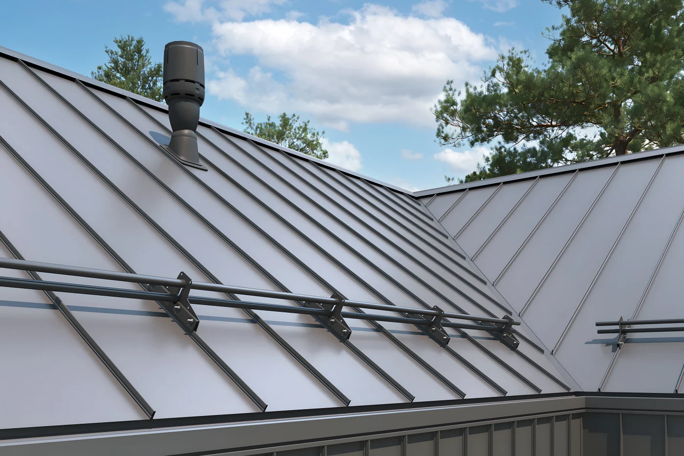 A standing seam metal roof.